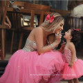 Gorgeous Pink Tulle Rhinestones Bodice Short Mather and Daughter Matching Outfits Evening Dress